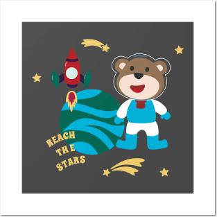 Space bear or astronaut in a space suit with cartoon style Posters and Art